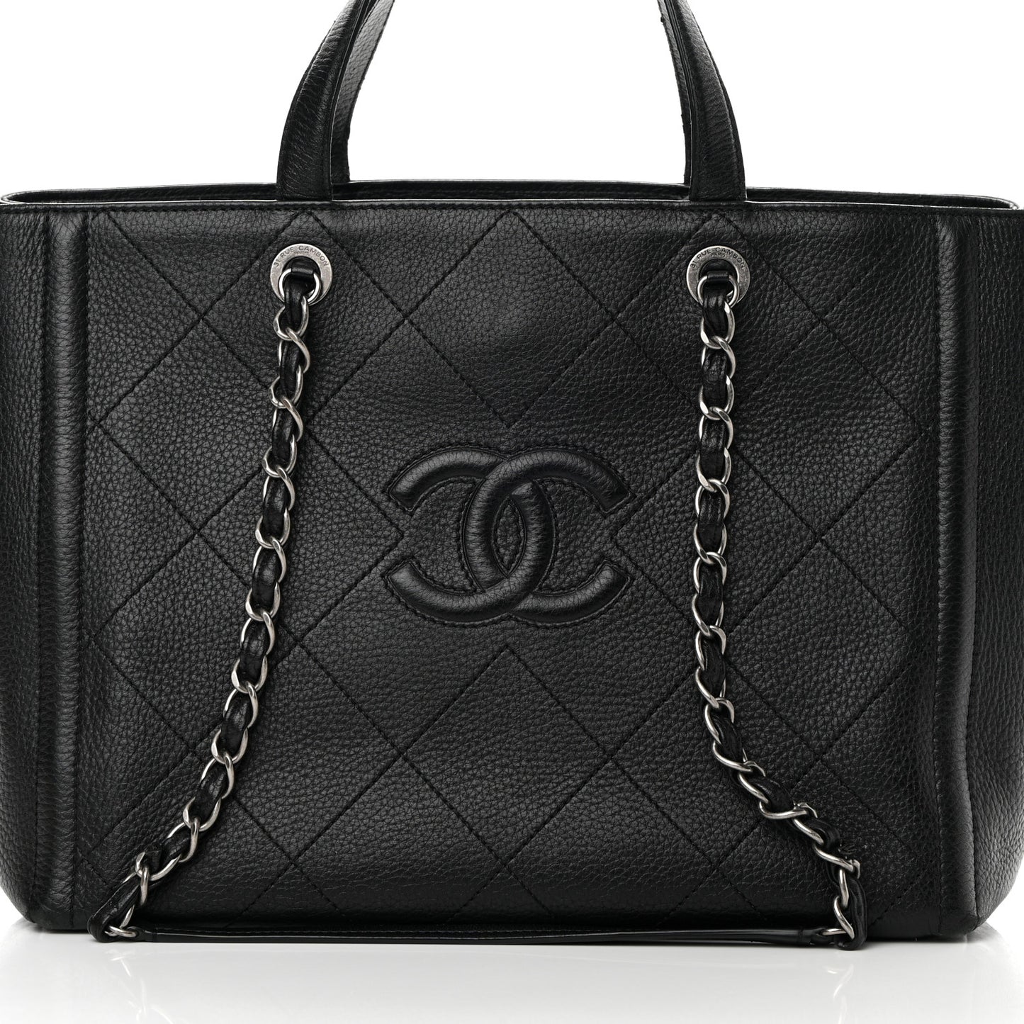Deerskin Stitched Medium CC Shopping Tote Black