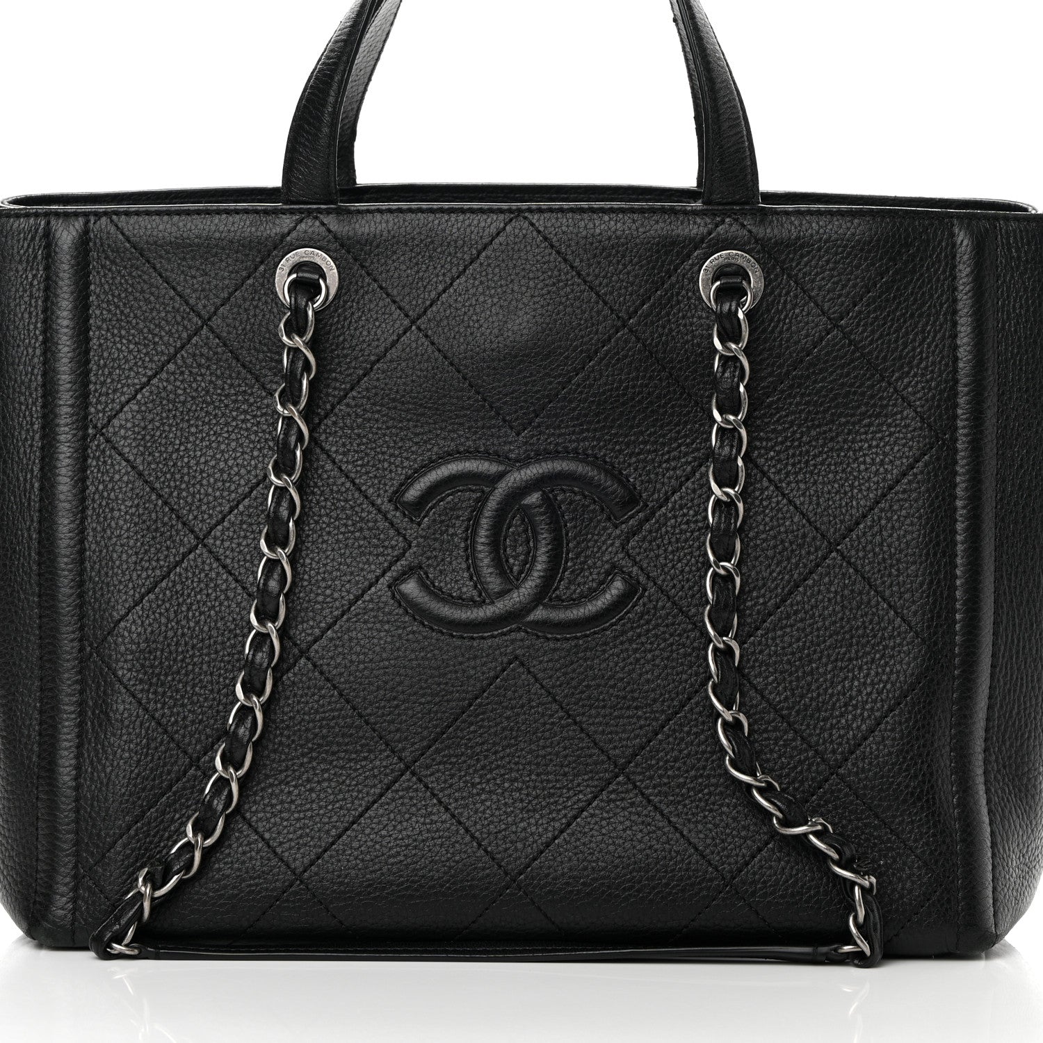 Chanel Deerskin Stitched Medium CC Shopping Tote Black 8 of 16