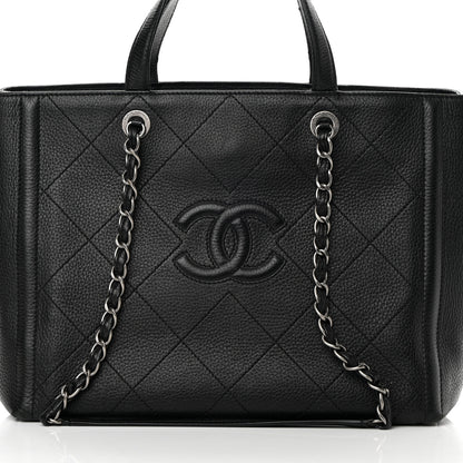 Chanel Deerskin Stitched Medium CC Shopping Tote Black 8 of 16