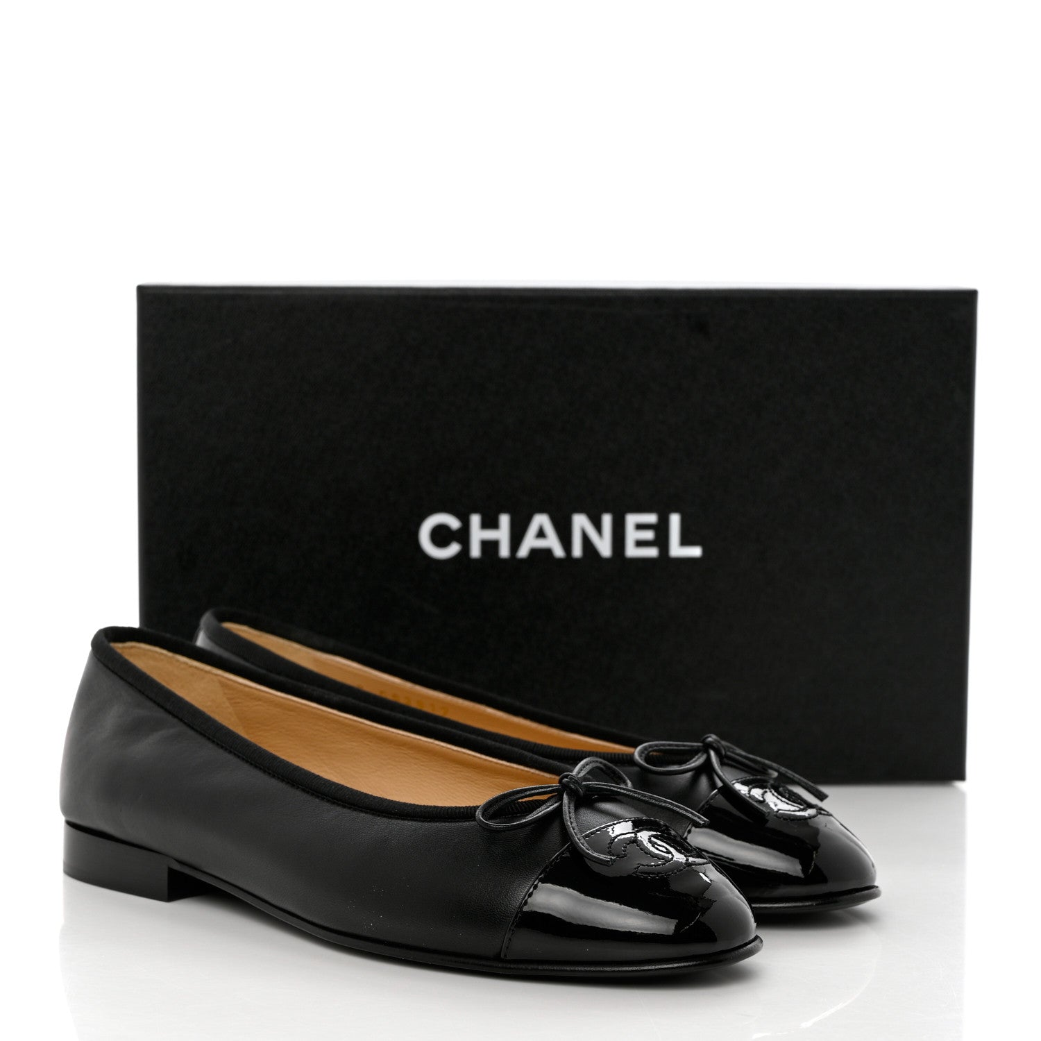 Chanel Lambskin Patent CC Cap Toe Ballerina Flats 36.5 Black 9 of 9