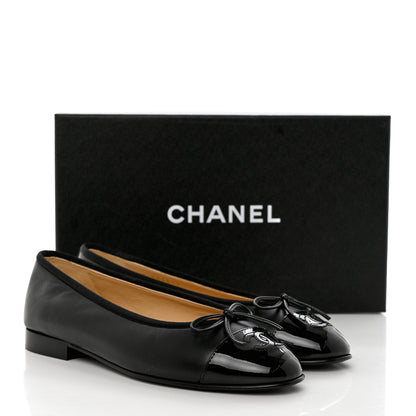 Chanel Lambskin Patent CC Cap Toe Ballerina Flats 36.5 Black 9 of 9