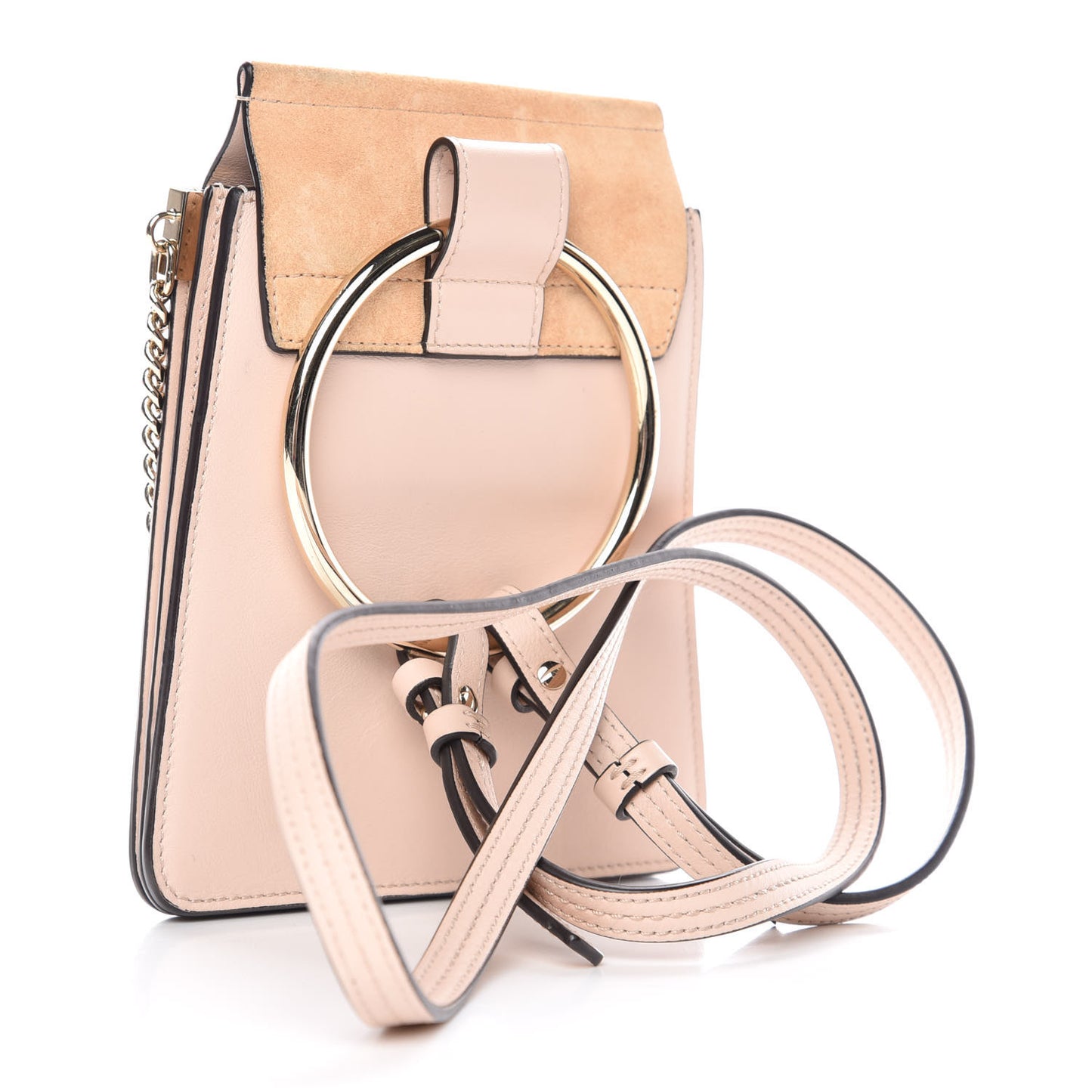 Suede Calfskin Mini Faye Bracelet Bag Cement Pink