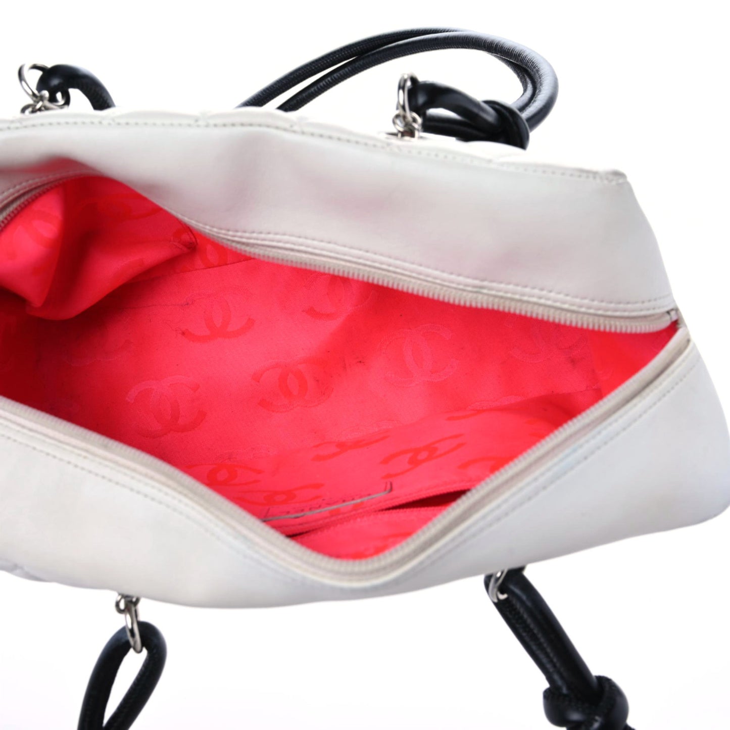 Calfskin Quilted Large Cambon Bowler White Black