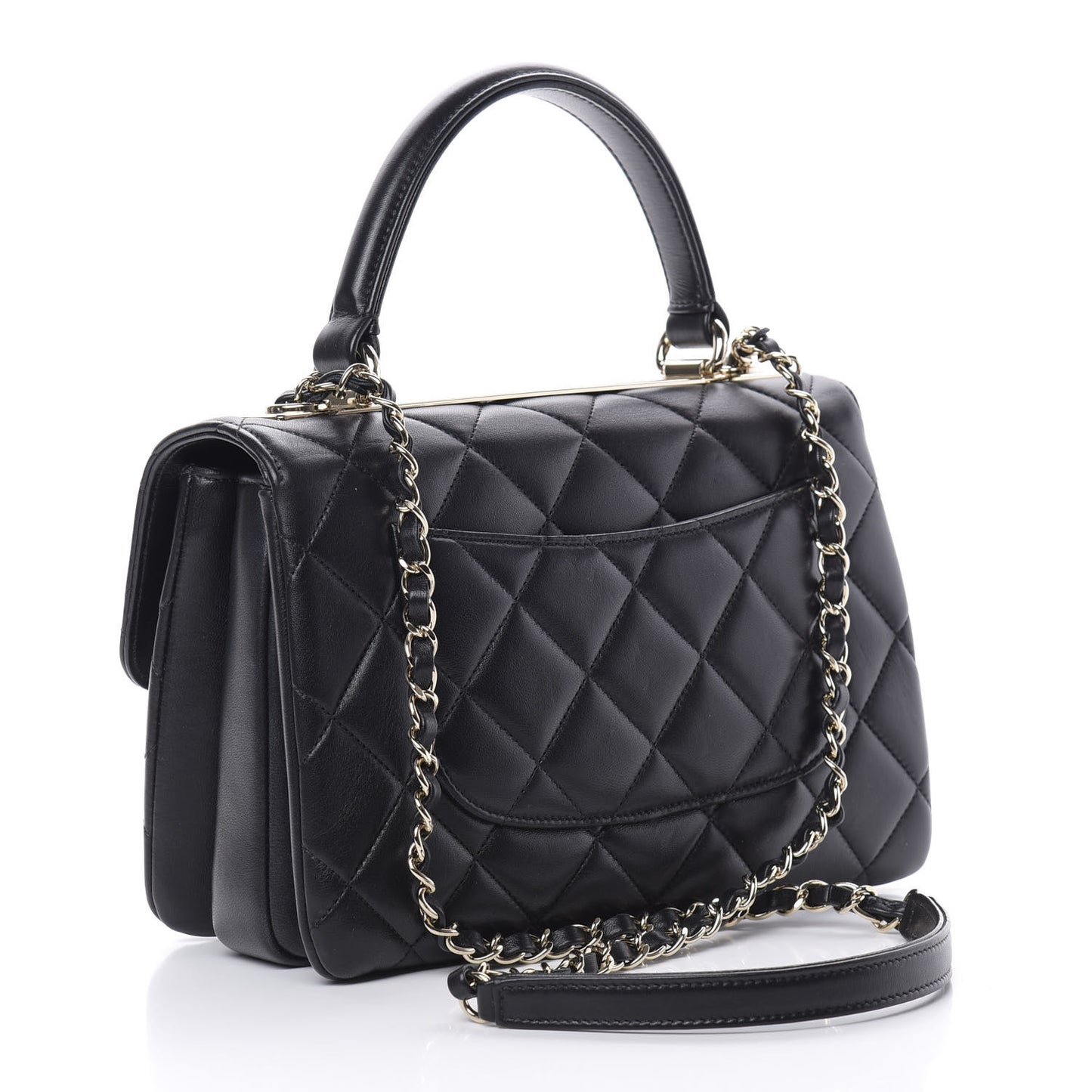 Lambskin Quilted Small Trendy CC Dual Handle Flap Bag Black