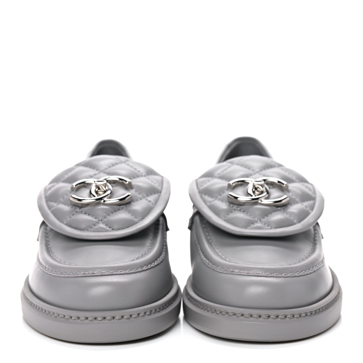 Lambskin Quilted CC Turnlock Loafers 37 Grey