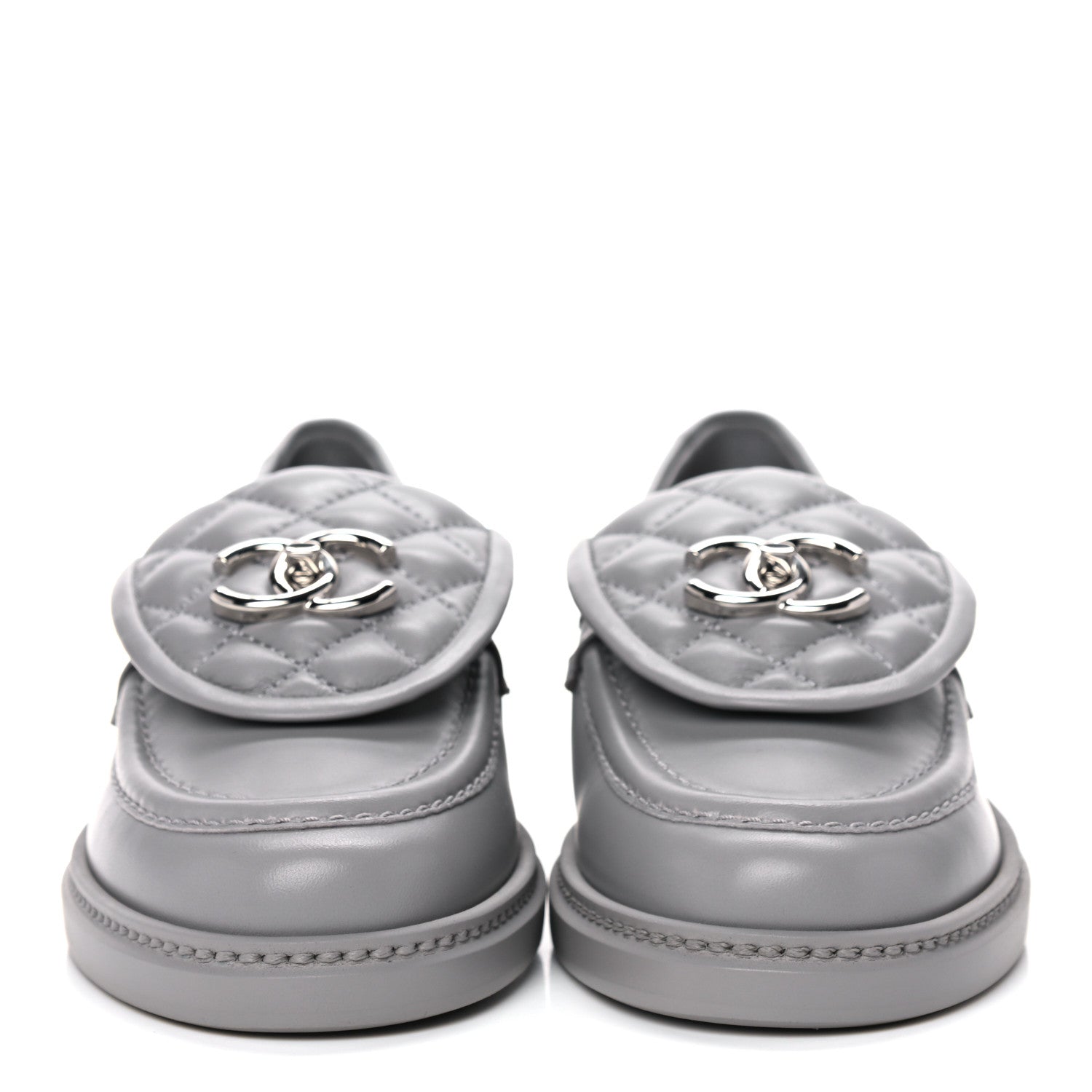 Chanel Lambskin Quilted CC Turnlock Loafers 37 Grey 2 of 9