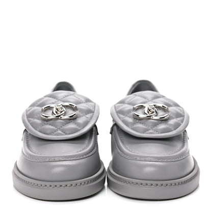 Chanel Lambskin Quilted CC Turnlock Loafers 37 Grey 2 of 9