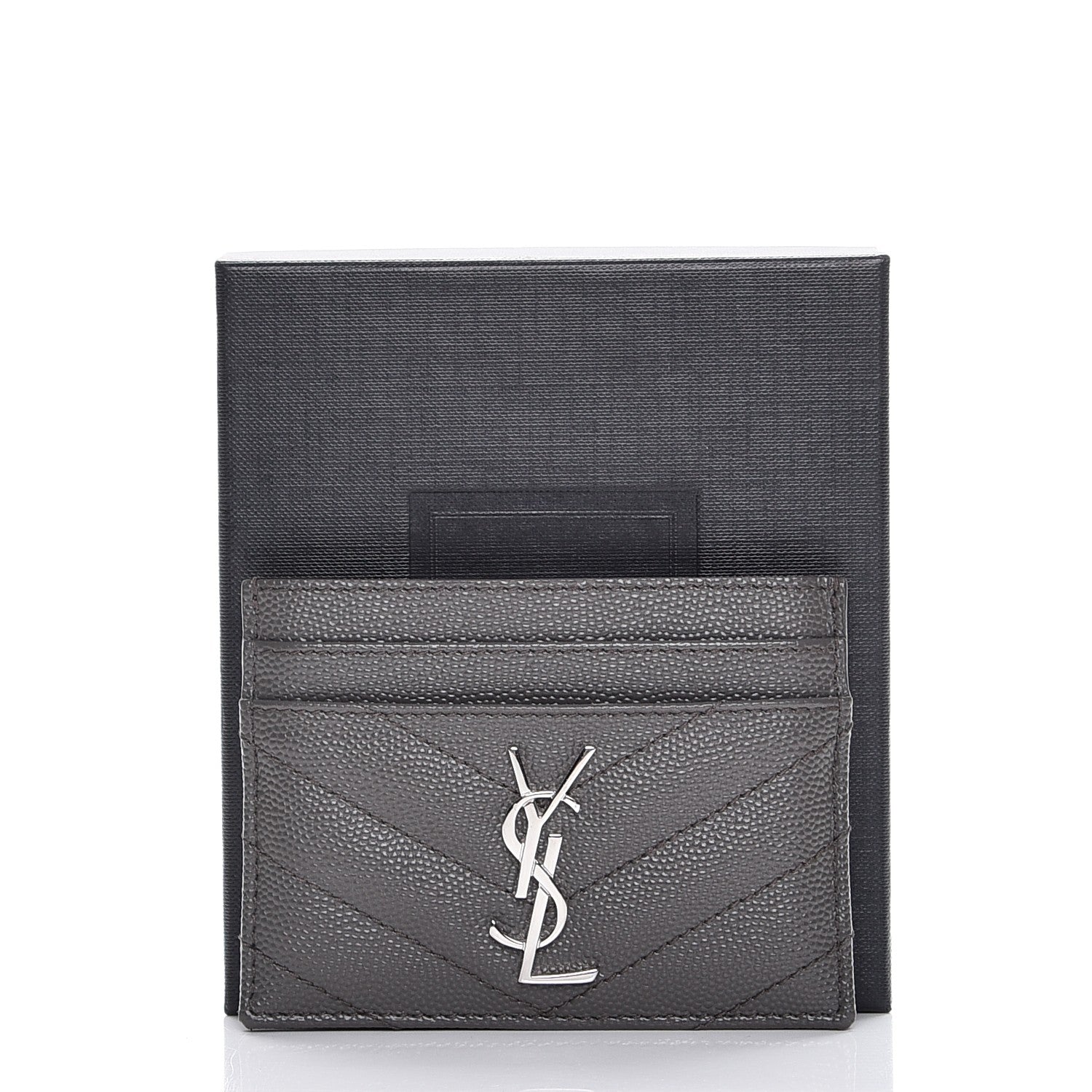 Saint Laurent Grain De Poudre Matelasse Chevron Monogram Credit Card Case Earth 9 of 9