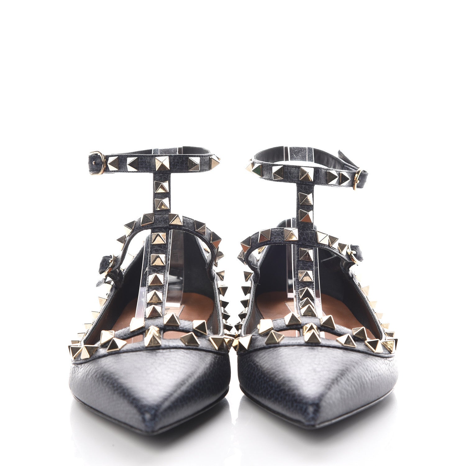 Valentino Garavani Pebbled Calfskin Rockstud Cage Ballerina Flats 37 Deep Denim 2 of 8