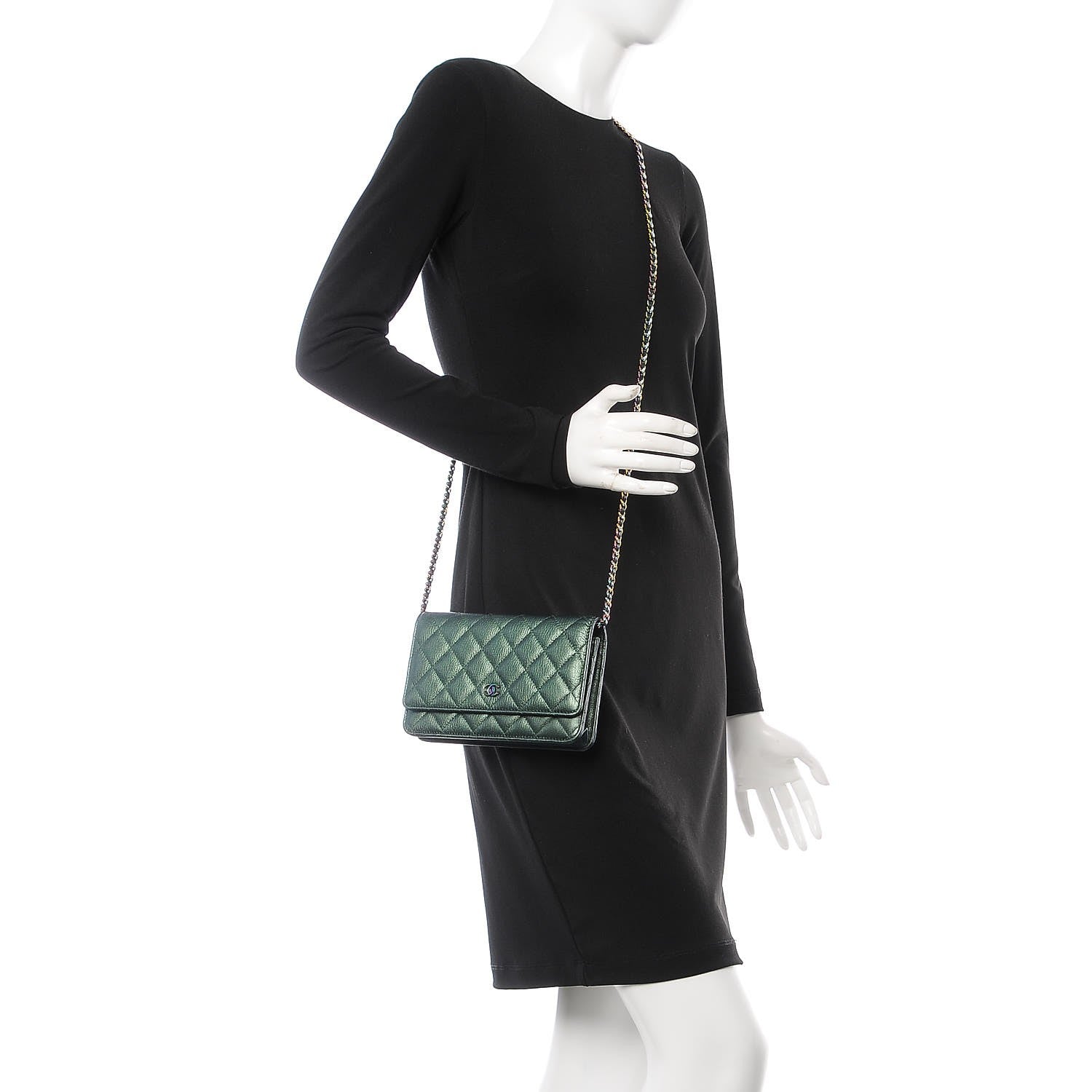 Chanel Iridescent Goatskin Quilted Wallet On Chain WOC Green 2 of 10