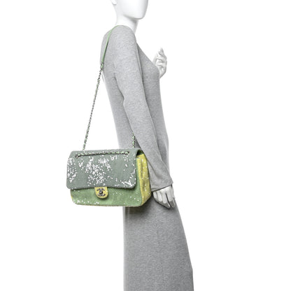 Chanel Sequin Large Waterfall Flap Green Light Green Yellow 2 of 10