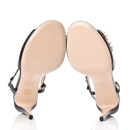 Fendi Calfskin Faux Pearl Embellished Bow Ankle Strap Heel 38 Black 5 of 13