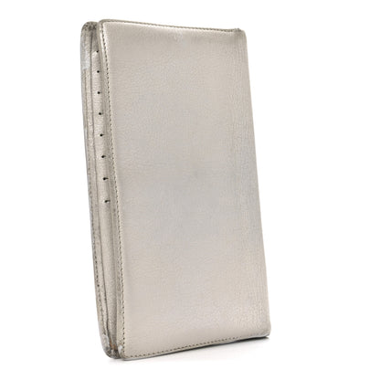 Chanel Metallic Goatskin Camellia Embossed Yen Wallet Silver 2 of 9