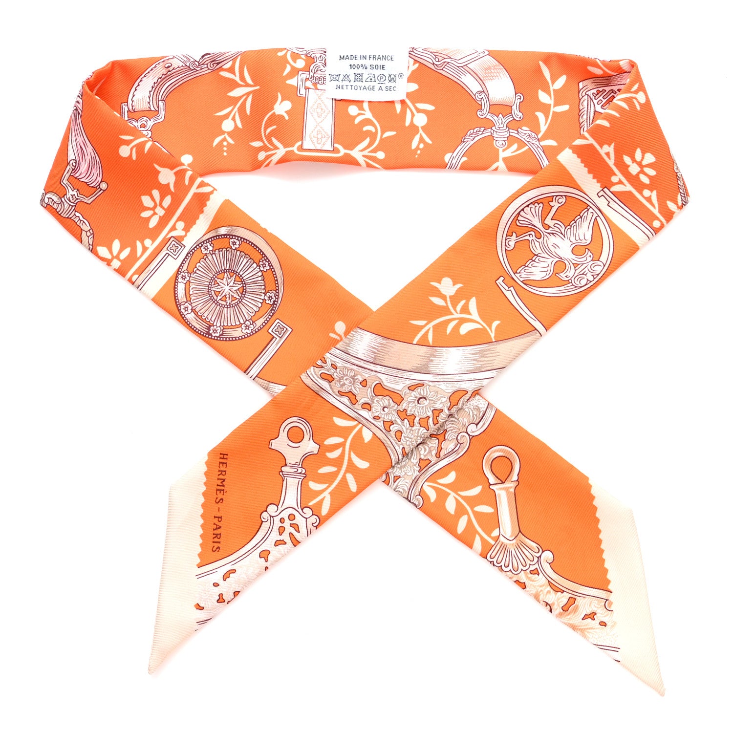 Hermes Silk Etriers Remix Twilly Orange Creme Beige 1 of 4