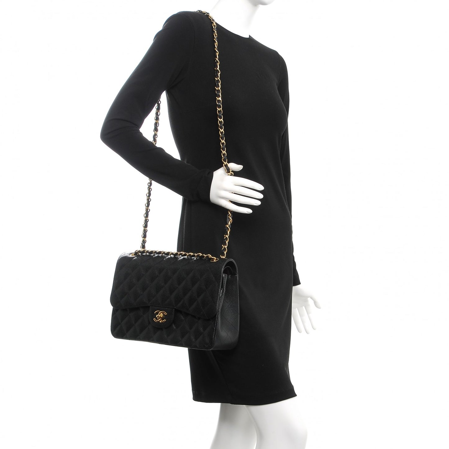 Caviar Quilted Jumbo Double Flap Black