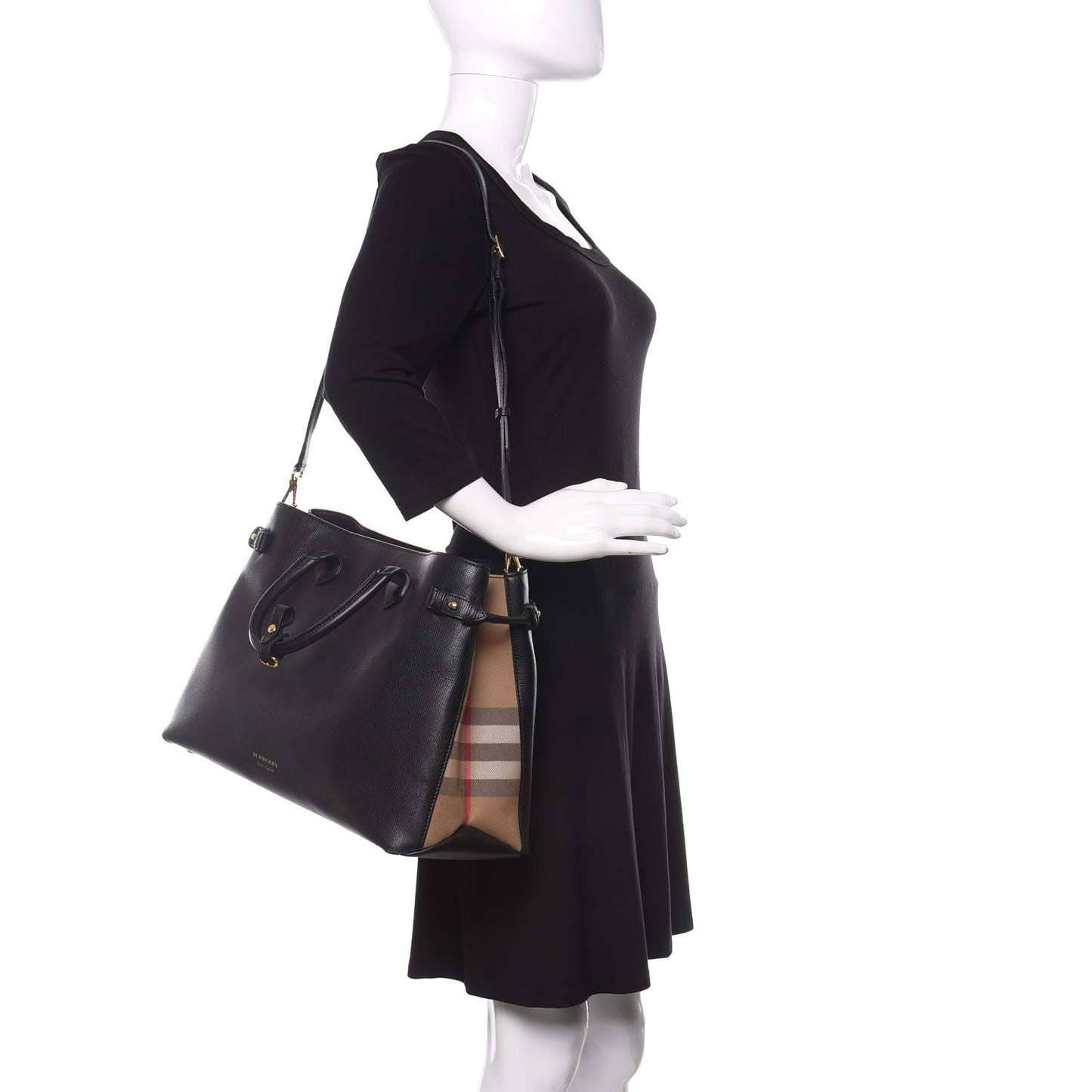 Grainy Calfskin House Check Large Banner Tote Black