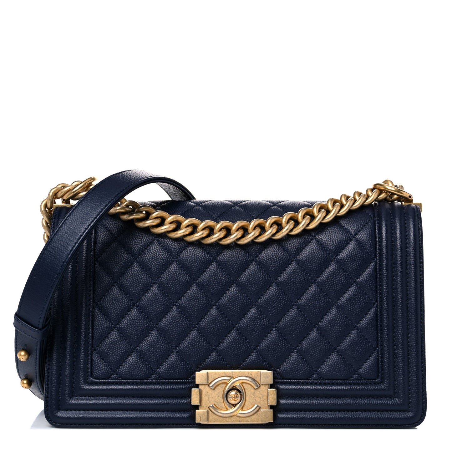 Caviar Quilted Medium Boy Flap Dark Blue