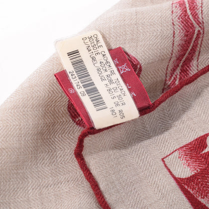 Hermes Cashmere Silk Robe Du Soir Shawl 140 Naturel Rouge H Bois de Rose 6 of 6