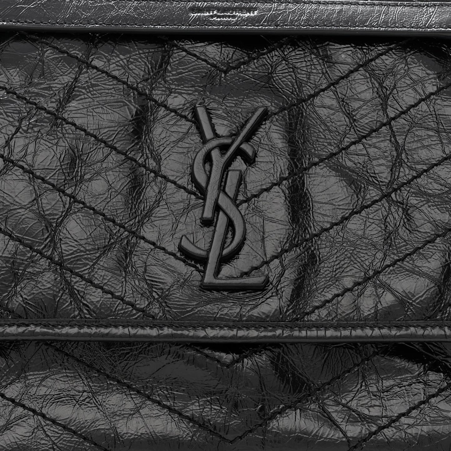 Crinkled Calfskin Matelasse Monogram Medium Niki Chain Satchel Black