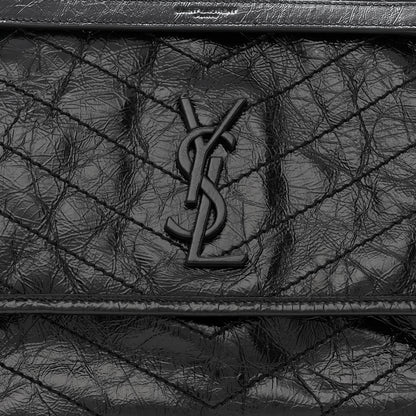 Saint Laurent Crinkled Calfskin Matelasse Monogram Medium Niki Chain Satchel Black 8 of 11