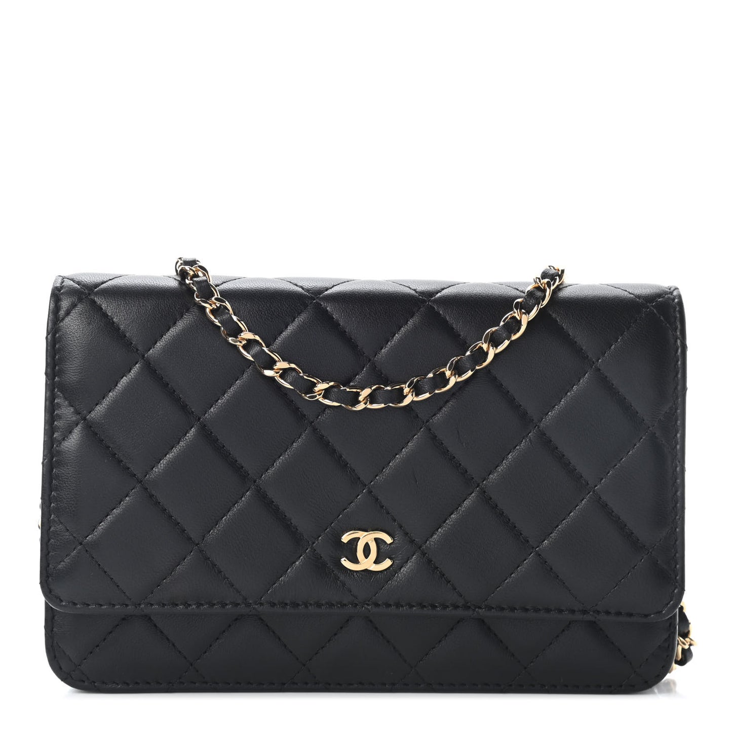 Lambskin Quilted Wallet On Chain WOC Black