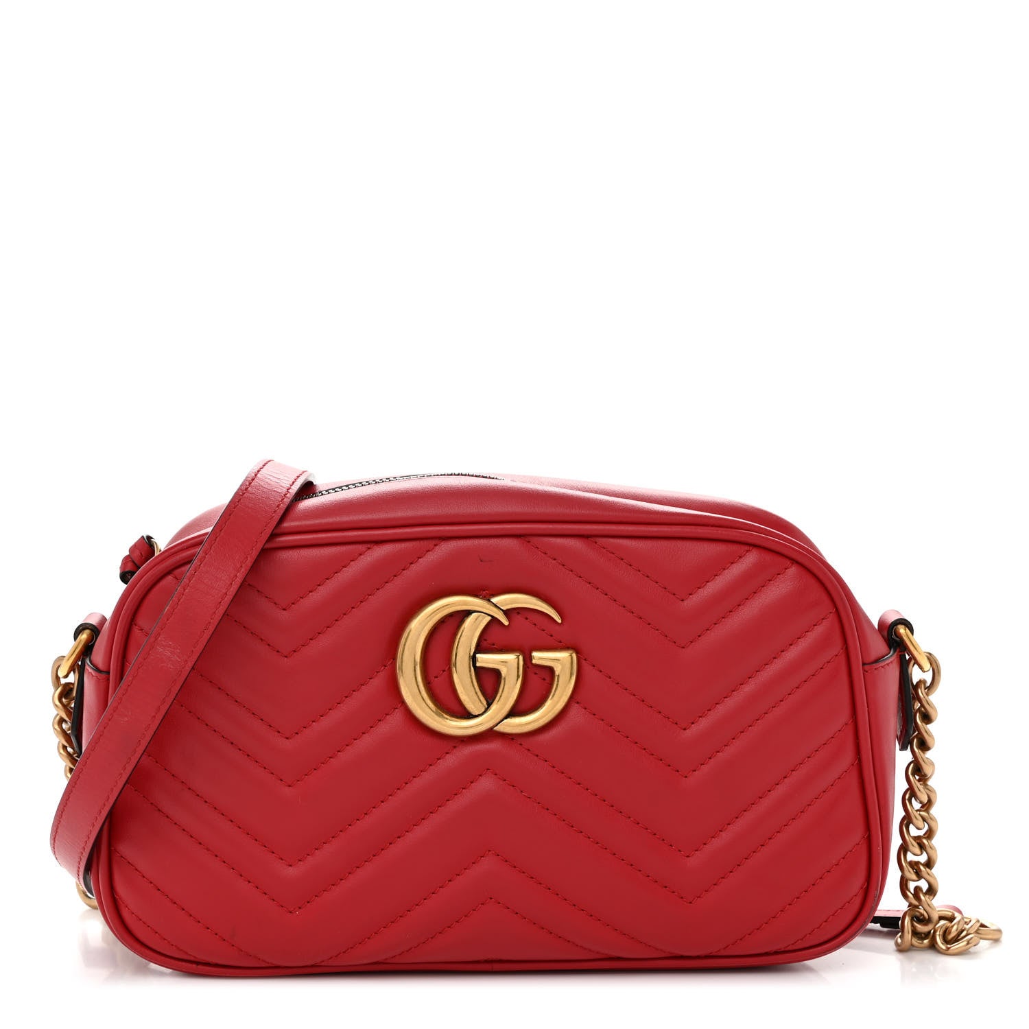 Gucci Calfskin Matelasse Small GG Marmont Chain Shoulder Bag Hibiscus Red 1 of 17
