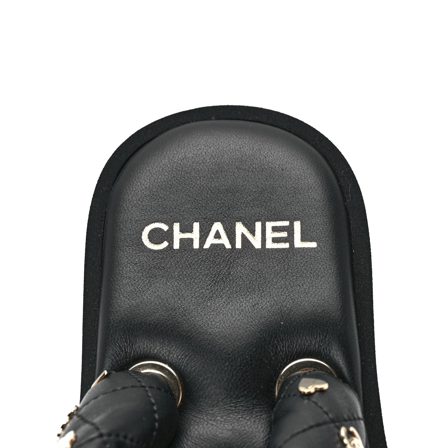 Lambskin Quilted Padded Charms Thong Sandals 39.5 Black