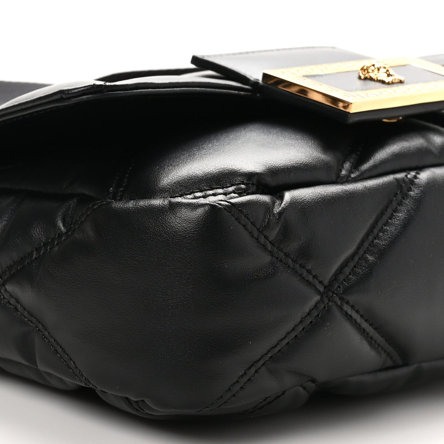 Nappa Quilted Medusa Top Handle Shoulder Bag Black