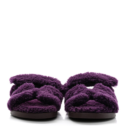 Hermes Woolskin Womens Chypre Sandals 38.5 Violet Fonce 2 of 9