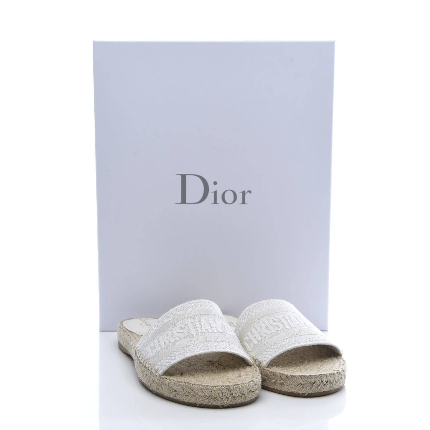 Christian Dior Canvas Embroidered Espadrille Flat Slide Sandals 36 White 9 of 9