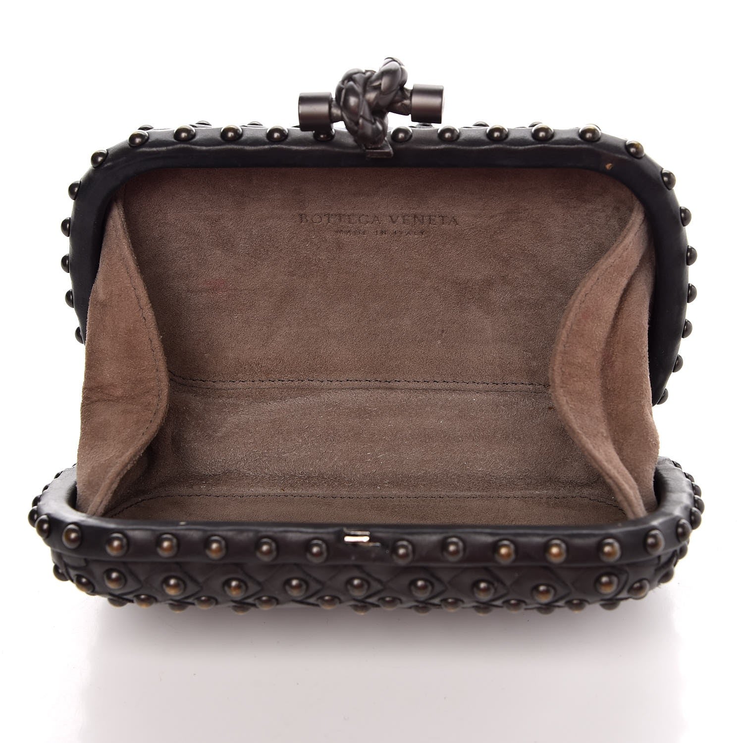 Bottega Veneta Waxy Nappa Intrecciato Knot Studded Clutch Gray 5 of 6
