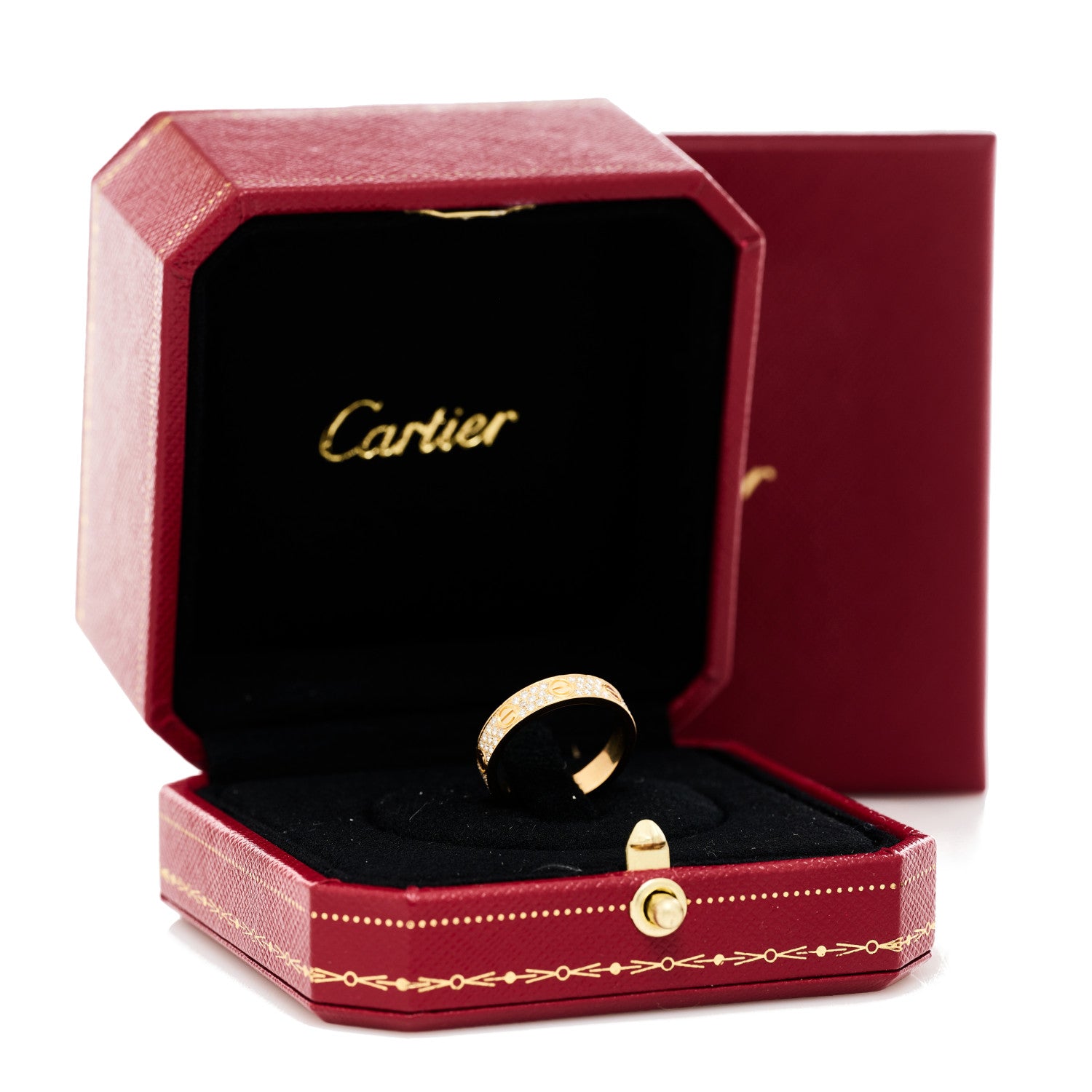 Cartier 18K Yellow Gold Diamond 4mm LOVE Wedding Paved Band Ring 49 4.75 5 of 5