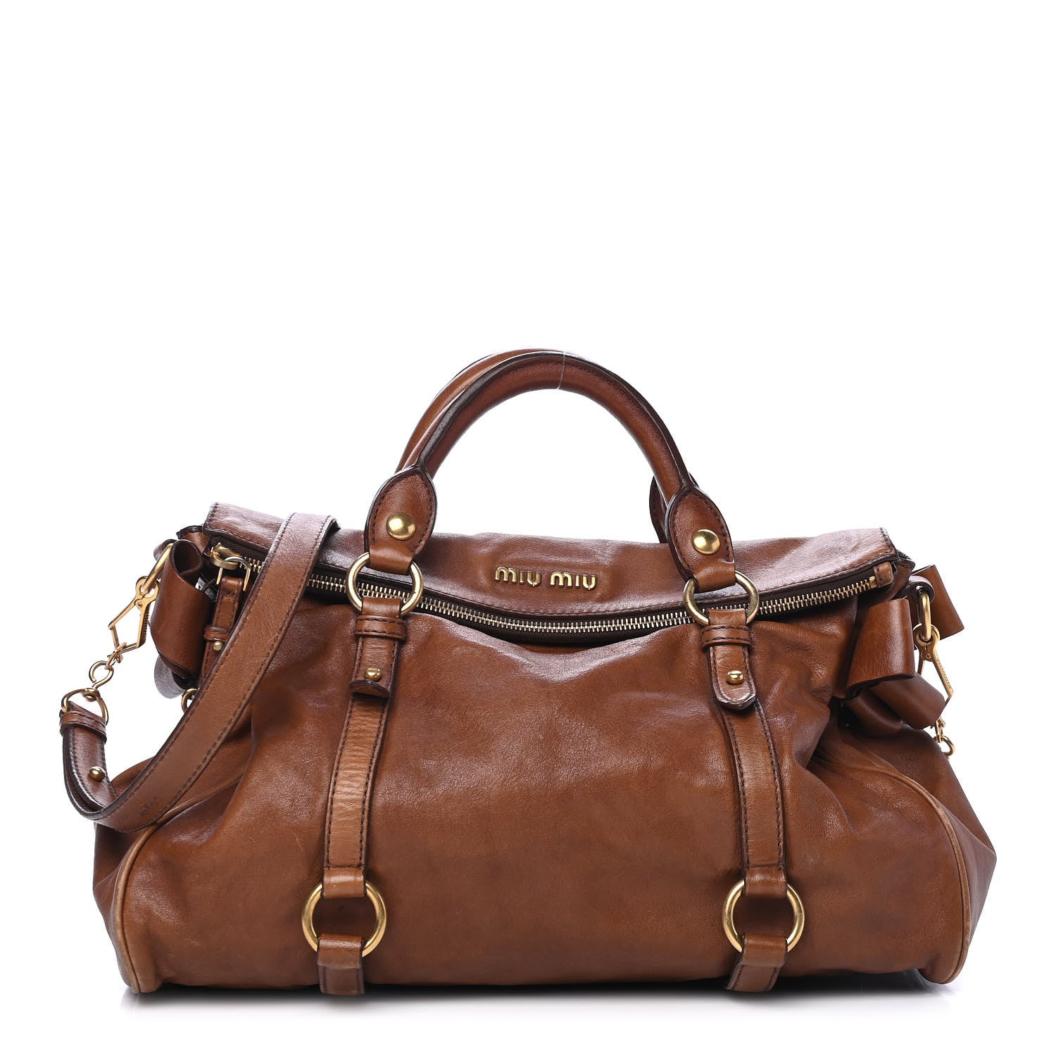 Miu Miu Vitello Lux Bow Bag Brown 1 of 5