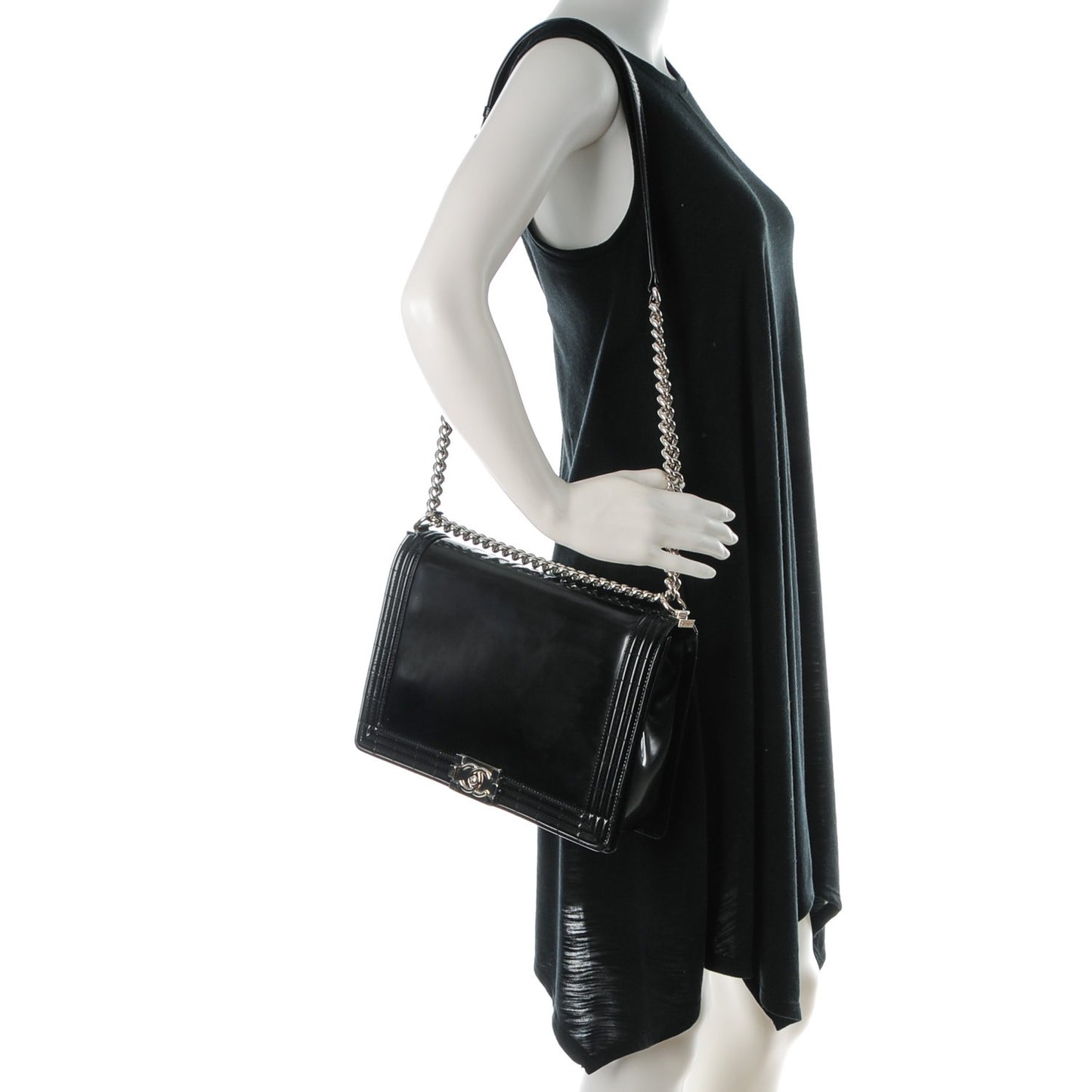 Glazed Calfskin Large Boy Flap Black