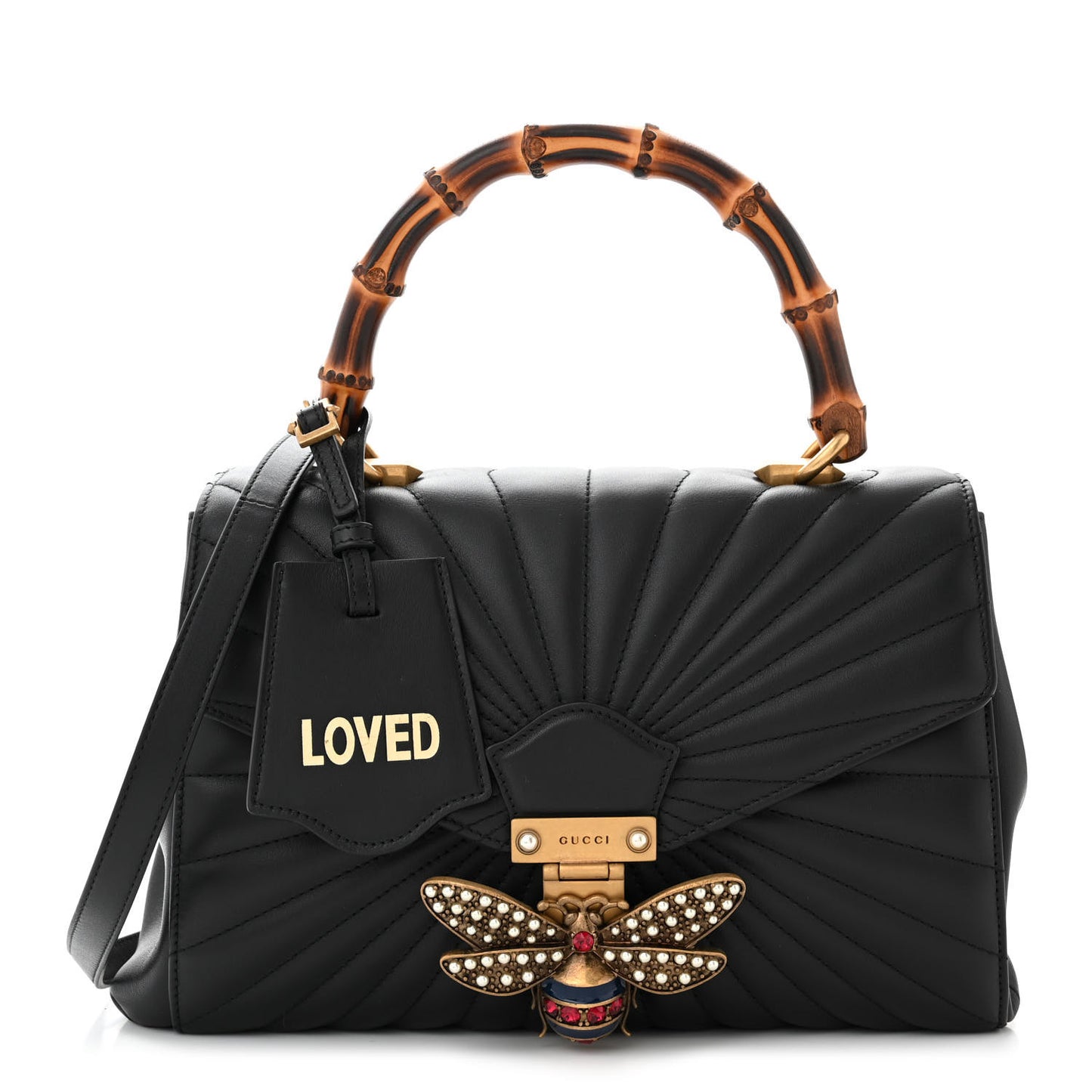 Calfskin Bamboo Trapuntata Queen Margaret Top Handle Bag Black