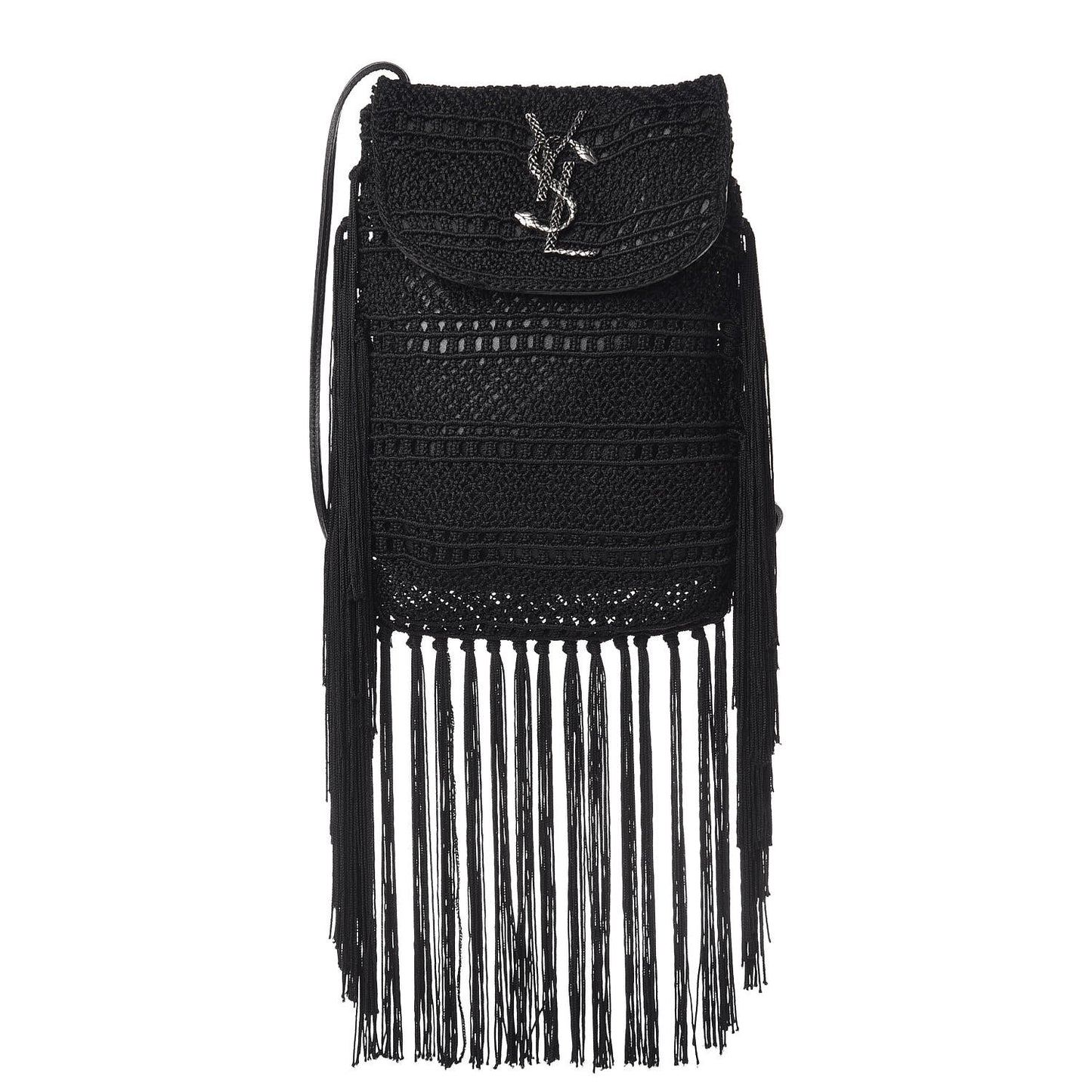 Crochet Fringe Monogram Serpent Anita Small Crossbody Black