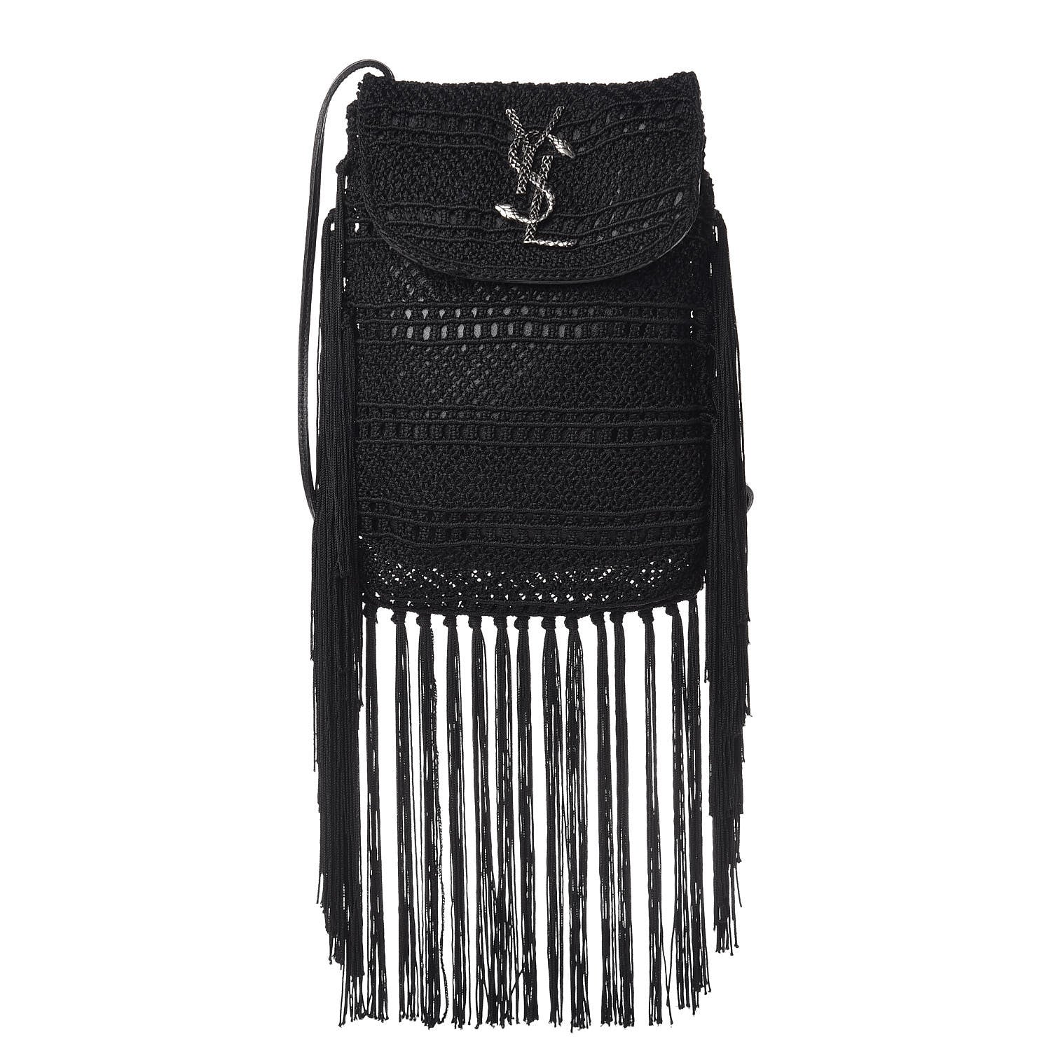 Saint Laurent Crochet Fringe Monogram Serpent Anita Small Crossbody Black 1 of 9