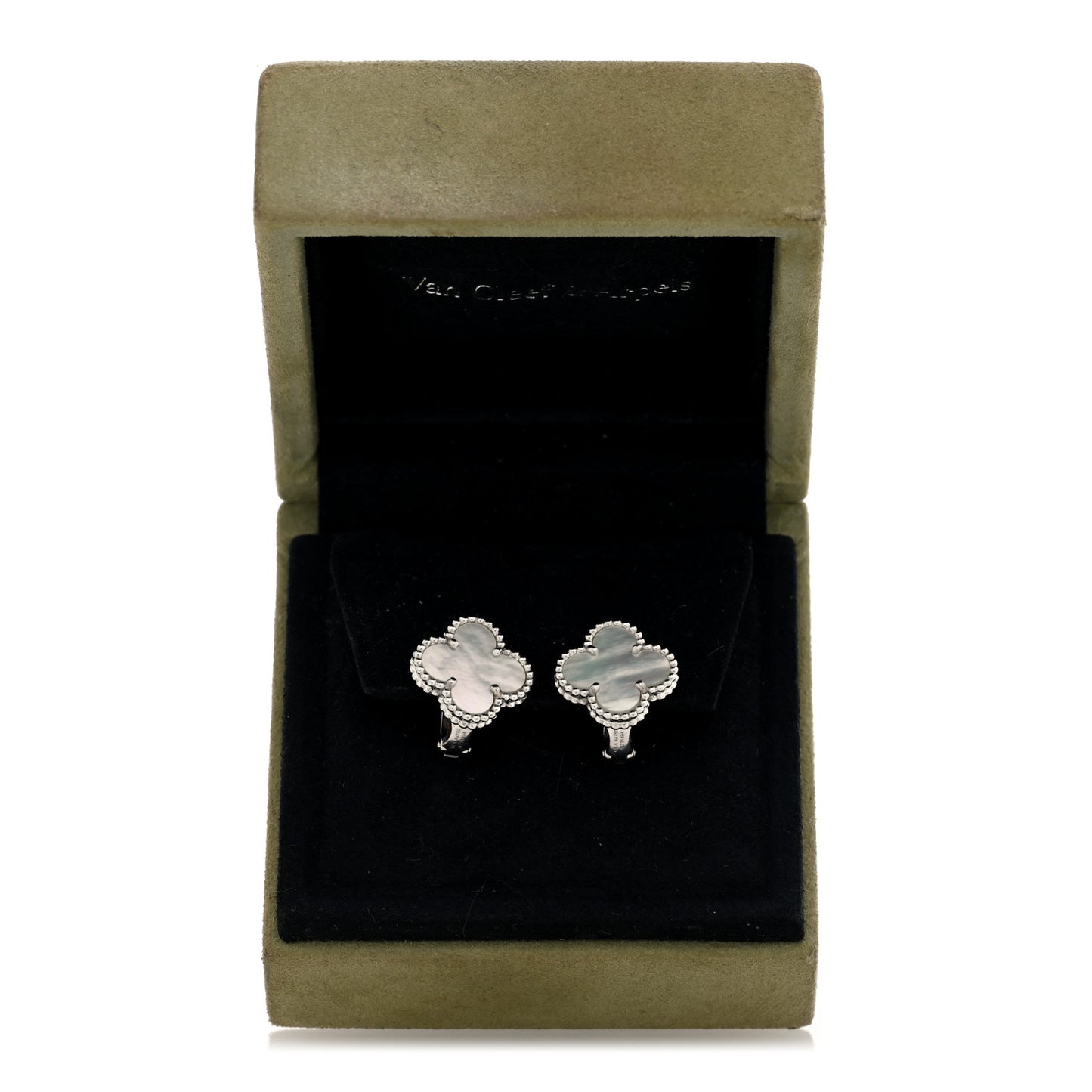 18K White Gold Mother of Pearl Vintage Alhambra Earrings