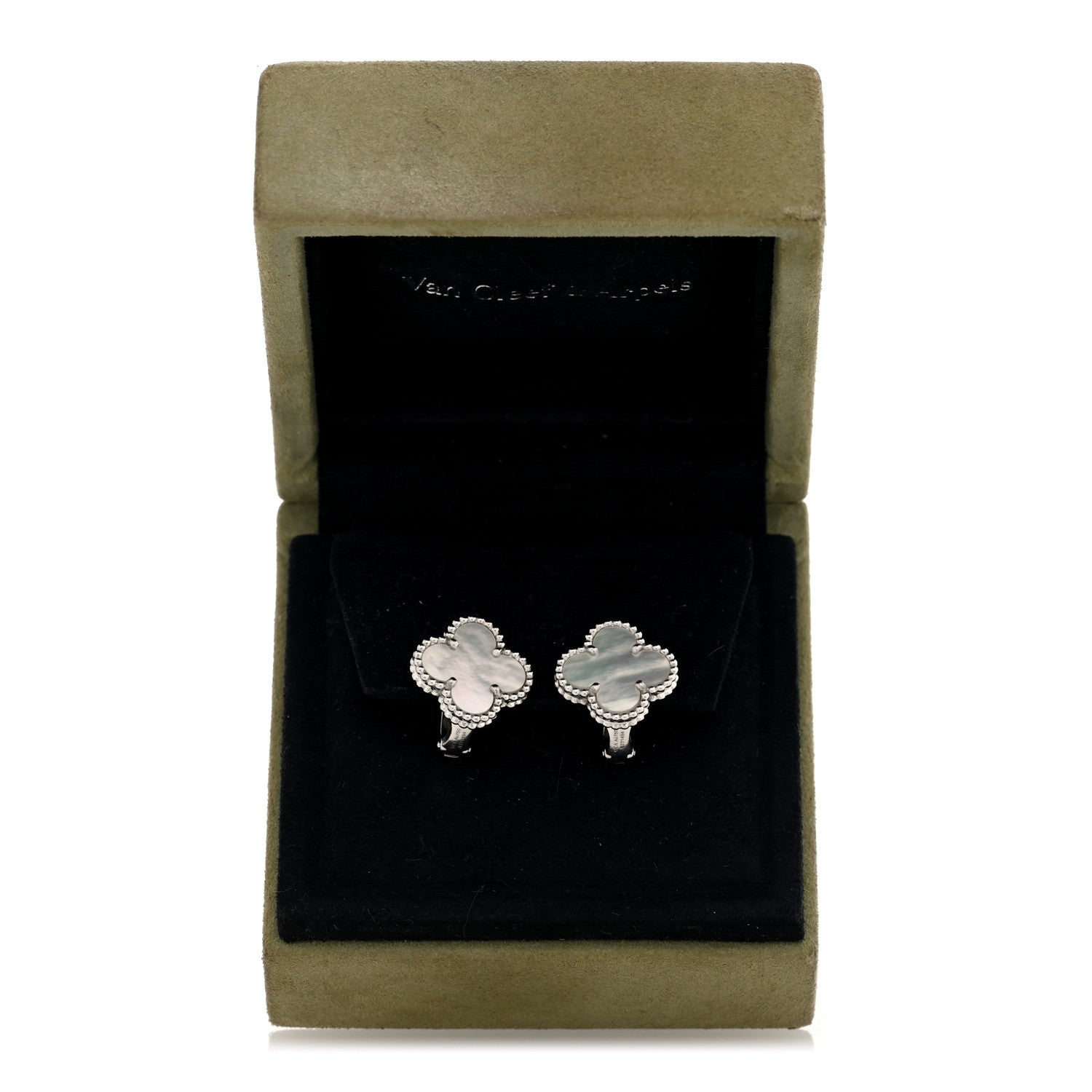 Van Cleef & Arpels 18K White Gold Mother of Pearl Vintage Alhambra Earrings 5 of 5