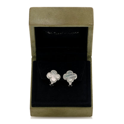 Van Cleef & Arpels 18K White Gold Mother of Pearl Vintage Alhambra Earrings 5 of 5
