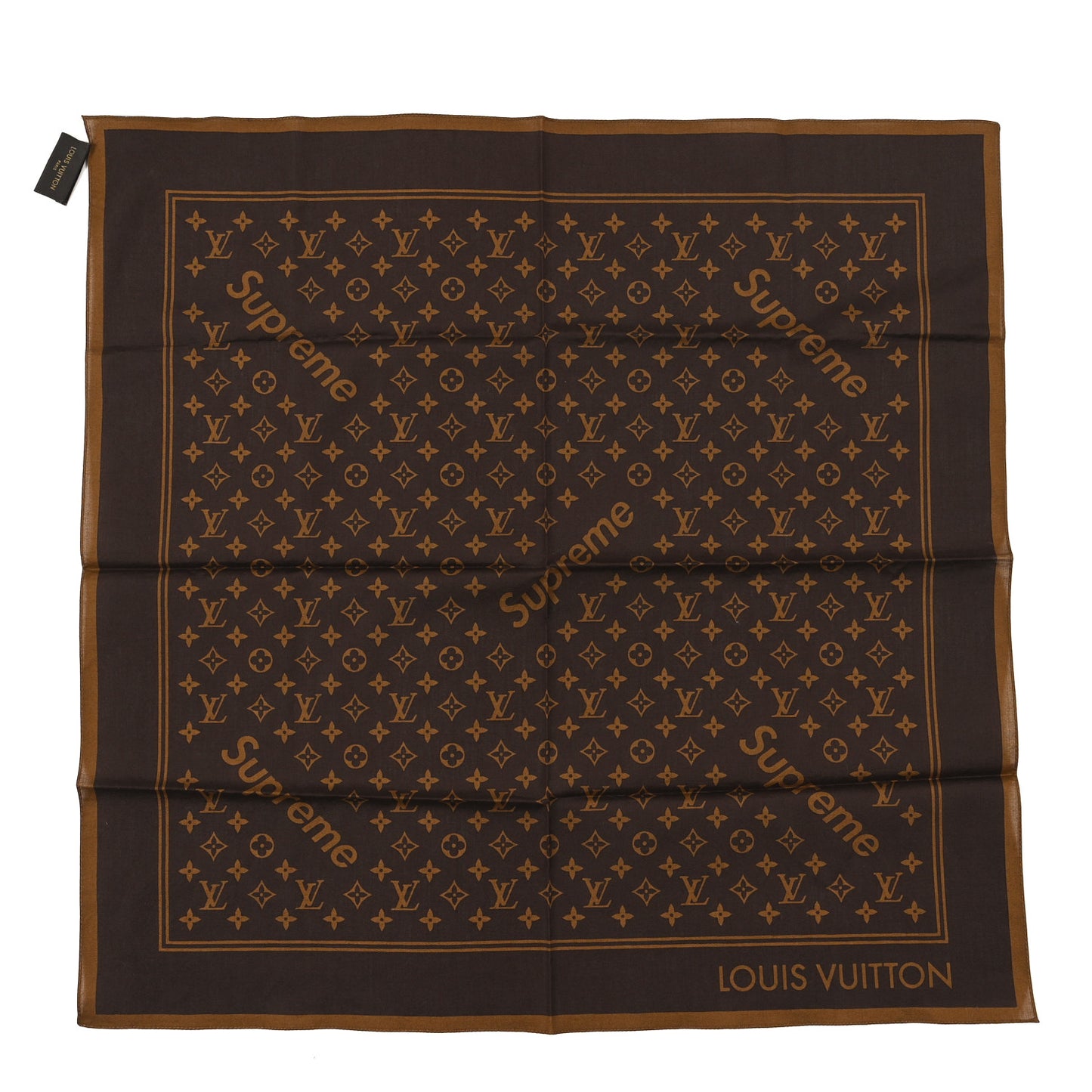 X Supreme Cotton Monogram Bandana Scarf Brown