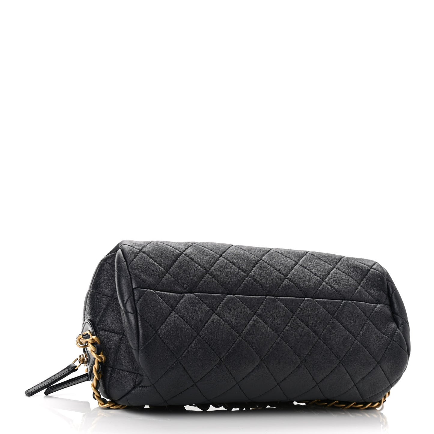 Shiny Lambskin Quilted Fashion Therapy Bowling Bag Navy