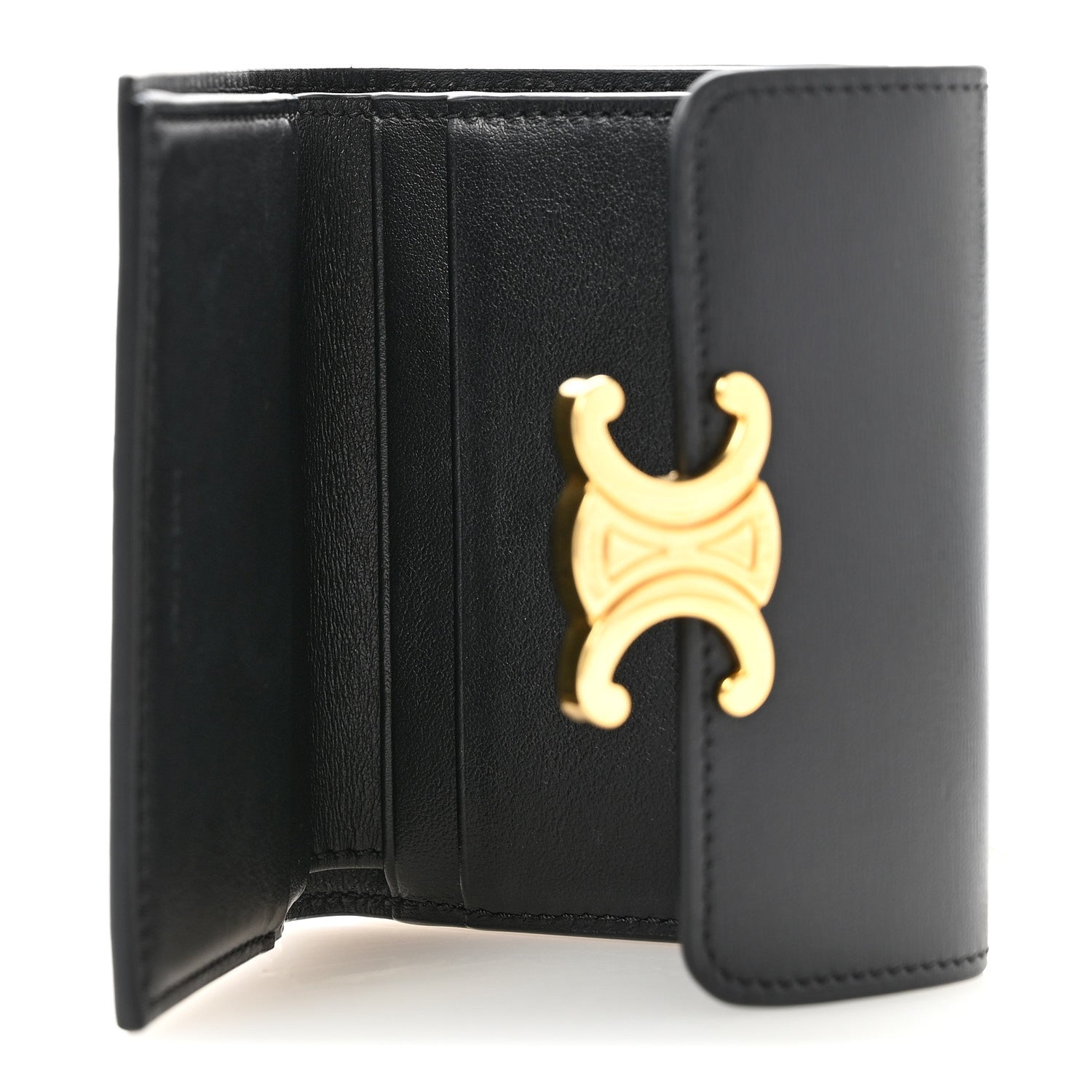 Celine Calfskin Compact Triomphe Wallet With Coin Purse Black 5 of 10