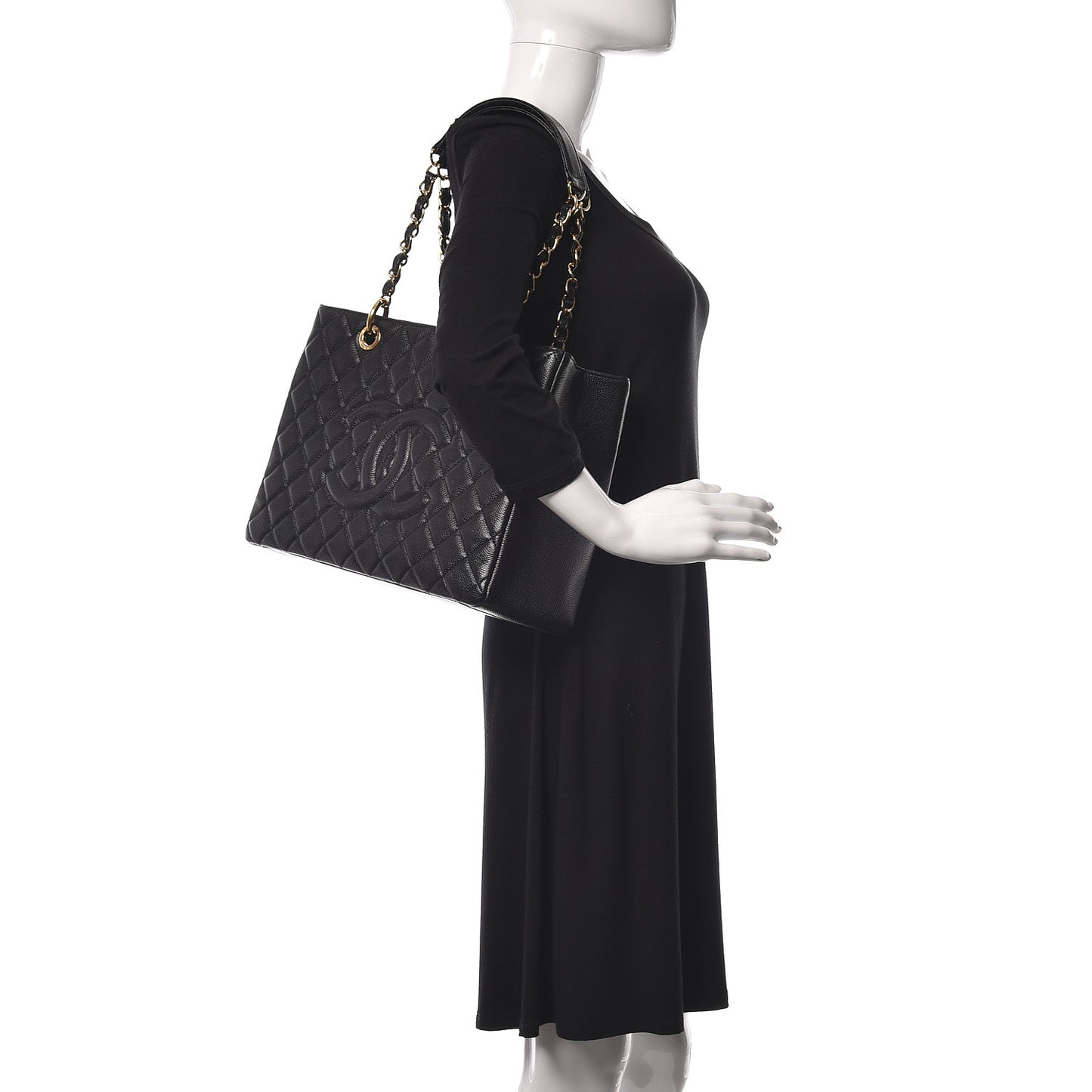 Caviar Quilted Grand Shopping Tote GST Black