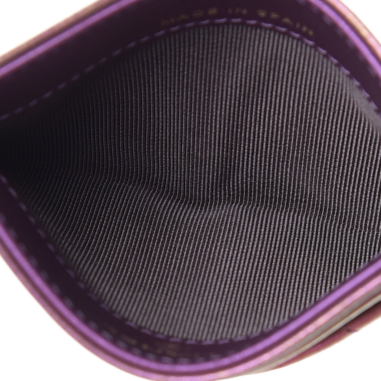 Iridescent Lambskin Quilted Card Holder Purple