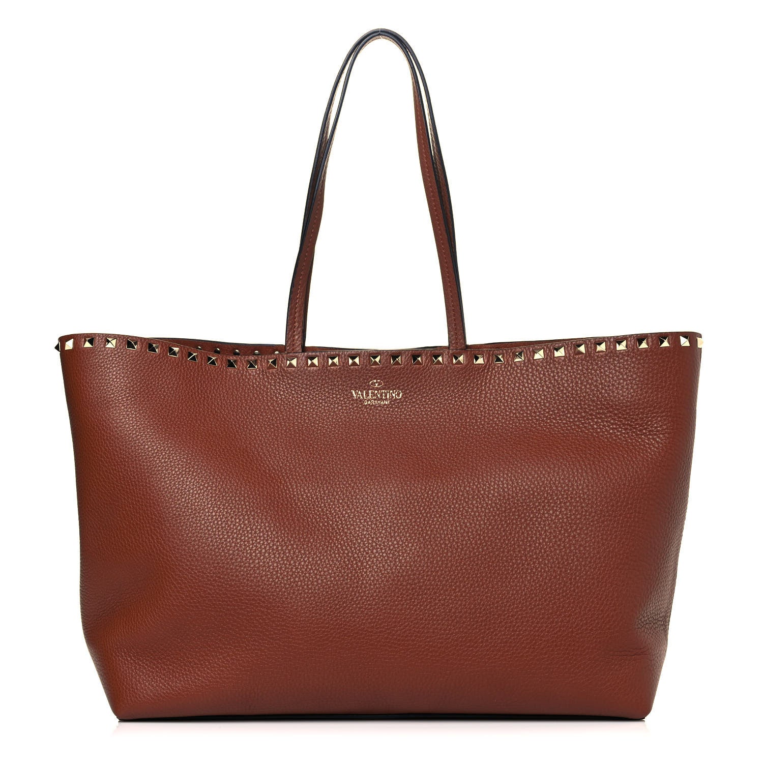 Valentino Garavani Grained Calfskin Rockstud Shoulder Tote Bright Cognac 1 of 7