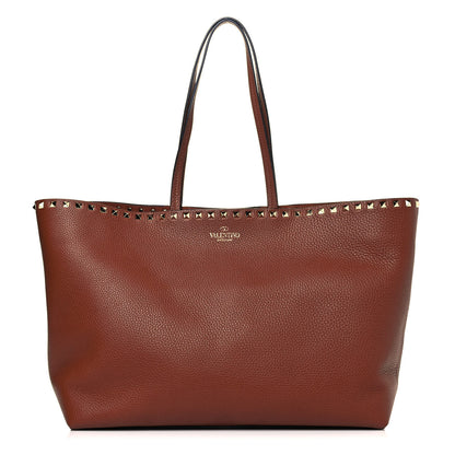 Valentino Garavani Grained Calfskin Rockstud Shoulder Tote Bright Cognac 1 of 7
