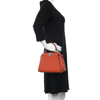 Fendi Cuoio Romano Selleria Mini Peekaboo Iconic Satchel Dark Orange 2 of 11