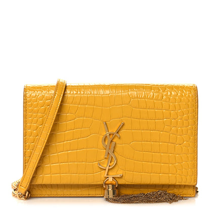 Saint Laurent Calfskin Crocodile Embossed Medium Classic Monogram Kate Tassel Satchel Saffron 1 of 12