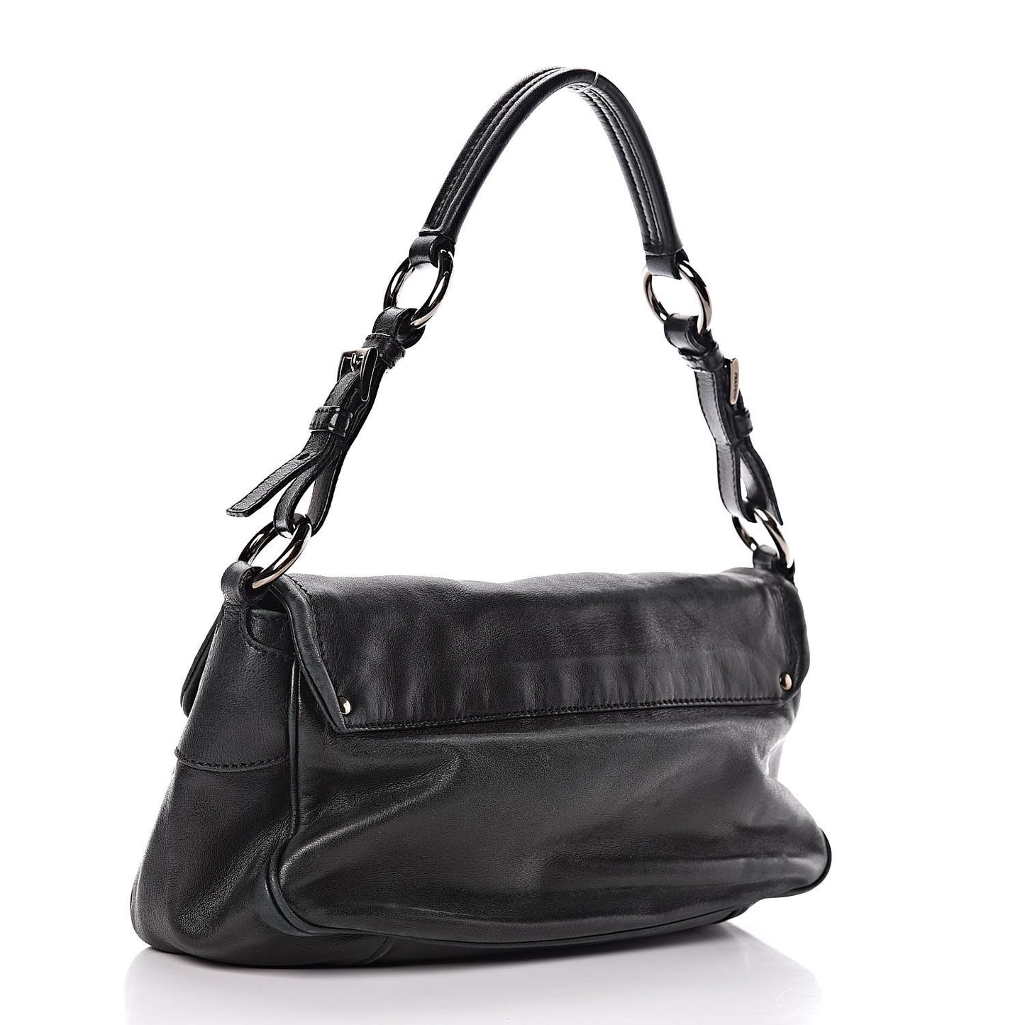 Royal Calf Easy Foldover Pushlock Flap Shoulder Bag Black